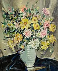 Marjorie Henry, Still Life - Vase of Flowers, oil on board