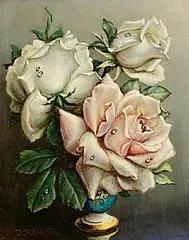 Irene Klestova, Roses, oil on board