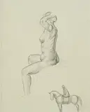 Countess Markievicz, Nude and Horse Study, charcoal