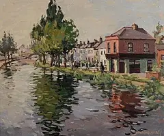The Canal, Harolds Cross, Dublin by Desmond Hickey, oil on canvas laid on board, sold Jan 2025