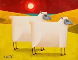 Ewes in Moonlight by Graham Knuttel, oil on canvas, sold Jan 2025