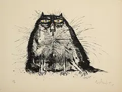 Ronald Searle, Psychedelic Cat, 1968, original six colour lithograph - number 74 from an edition of 90