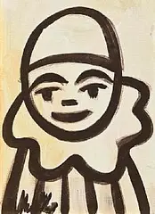Happy Clown by Markey Robinson, gouache on card, sold Jan 2025