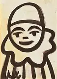 Happy Clown by Markey Robinson, gouache on card, sold Jan 2025