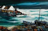 J.P. Rooney, Logans Boats, Galway, oil on board
