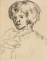 Roderic O'Conor, Girl with Bird, charcoal on paper