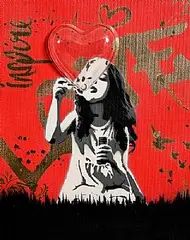 Georges (Basm) Cosmin -1987, Love Spreader, 2024, mixed media, spray paint and stencil on canvas - number 1 from an edition of 1