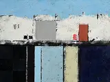 Michael Hales, Skyline Plaza, encaustic and oils on birch ply