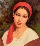 James Cahill, The Girl with the Red Scarf, oil on canvas board