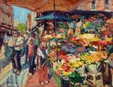 Norman Teeling, Flower Sellers, Grafton Street, oil on board