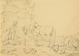 Eugène Verboeckhoven, The Farmstead, pencil on paper