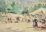 Samuel Connolly Taylor, Breton Market, watercolour