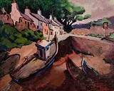 John Dinan, Fishermen's Cottages, Roundstone, oil on board