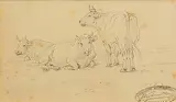 Eugène Verboeckhoven, Cattle in the Pasture, pencil on paper