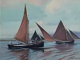 Galway Hookers at Roundstone by Cecil Maguire, 1989, oil on board, sold Nov 2024