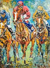 Liam O'Neill, Neck 'n Neck, the Curragh, oil on canvas