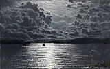Ciaran Clear, Moonlight, Cape Clear, Roaring Water Bay, oil on board