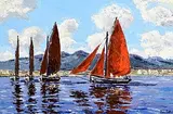 Ivan Sutton, Galway Hookers, Roundstone, oil on canvas board