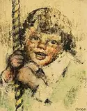 William Conor, Child on Hobby Horse, wax crayon on paper