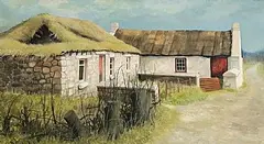 Charles Oakley, Old Cottages, oil on canvas
