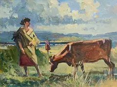 The Red Cow by John Skelton Snr, oil on board, sold Nov 2024