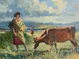 John Skelton Snr, The Red Cow, oil on board