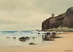 Mussenden Temple, Antrim Coast by Frank Egginton, watercolour on paper, sold Nov 2024