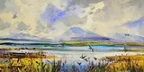 Kenneth Webb, Flight of Wild Ducks Over a Marsh, Donegal, watercolour and gouache on paper