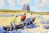 Ivan Sutton, Currachs Landing, St. Daras Island off Roundstone, Co. Galway, oil on canvas board