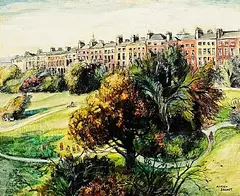 Muriel Brandt, Merrion Square, Dublin, watercolour and ink