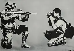 Icy and Sot, Gun V's Camera, spray paint and stencil on paper