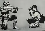 Icy and Sot, Gun V's Camera, spray paint and stencil on paper