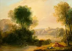 William Pengree Sherlock, Lovers in a River Landscape, oil on canvas