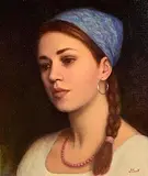 James Cahill, Girl with the Blue Scarf, oil on board
