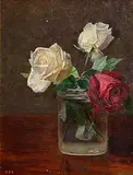 Hans Iten, Still Life - Roses in a Jar, oil on canvas laid on board