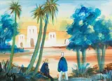 Moroccan Landscape by Markey Robinson, gouache on card, sold Nov 2024