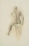 Countess Markievicz, Seated Male Figure, charcoal and wash on paper