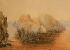 Andrew Nicholl, Carrick-a-Rede Rope Bridge, watercolour