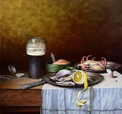 Diarmuid O'Donnell, Still Life with Crab, oil on linen laid on board