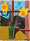 Rachel Strong, Still Life - Daffodils, oil on card laid on board