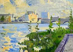 Walter Verling, Evening on the Shannon, oil on canvas board