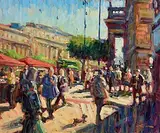 Market Stalls, Dublin by Norman Teeling, oil on board, sold Nov 2024