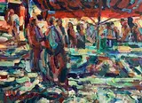 Night Market, Le Vigan by Arthur K. Maderson, oil on board, sold Sep 2024