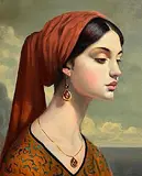 Ken Hamilton, Girl with Garnets, oil on board