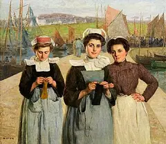 Maurice Grün, Breton Girls, the Harbour Concarneau, oil on canvas