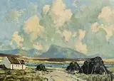 Paul Nietsche, Cottages and Peat Stacks, Connemara, 1949, oil on board
