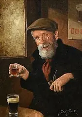 Pint and a Drop by Ted Jones, oil on canvas laid on board, sold Sep 2024