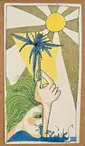 Pauline Bewick, Lights Out, watercolour, ink and gold pen on card