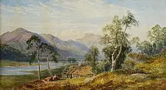 John Faulkner, Lake Sid Cottages with Cattle, 1877, watercolour on paper