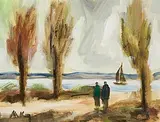 Markey Robinson, Figures by the Shore, gouache on card